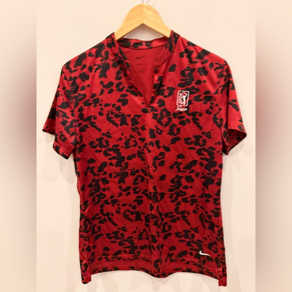 Nike‎ Dri-FIT TPC Sawgrass Red Leopard Print Golf Shirt Women's Large